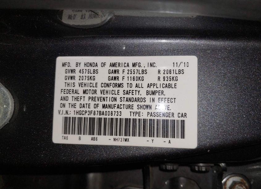 Photo 9 of 2011 Honda Accord 3.5 EX-L (VIN 1HGCP3F87BA008733)