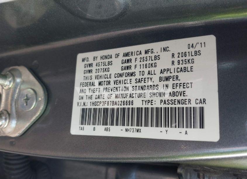 Photo 9 of 2011 Honda Accord 3.5 EX-L (VIN 1HGCP3F87BA026696)