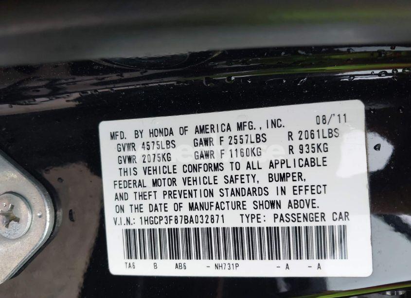 Photo 9 of 2011 Honda Accord 3.5 EX-L (VIN 1HGCP3F87BA032871)