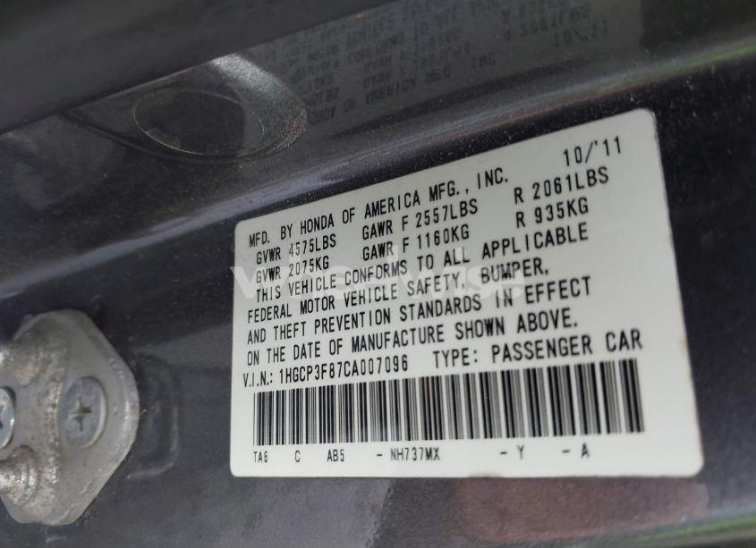 Photo 9 of 2012 Honda Accord 3.5 EX-L (VIN 1HGCP3F87CA007096)