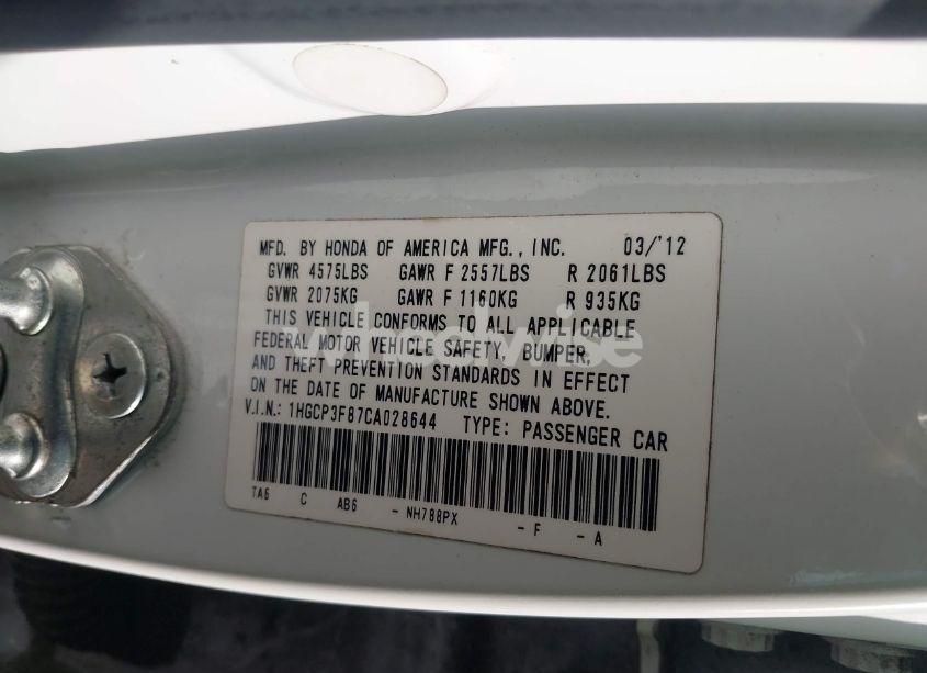 Photo 9 of 2012 Honda Accord 3.5 EX-L (VIN 1HGCP3F87CA028644)