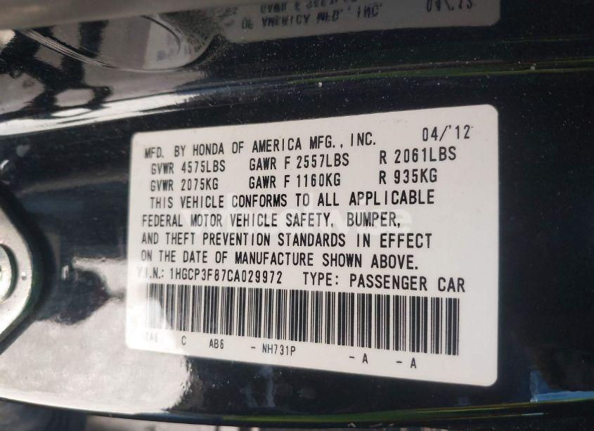 Photo 9 of 2012 Honda Accord 3.5 EX-L (VIN 1HGCP3F87CA029972)