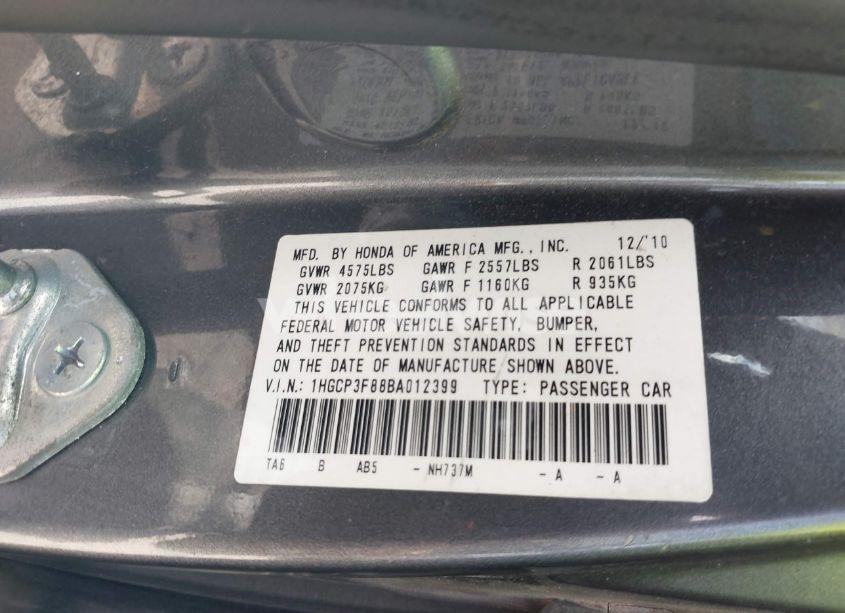 Photo 9 of 2011 Honda Accord 3.5 EX-L (VIN 1HGCP3F88BA012399)