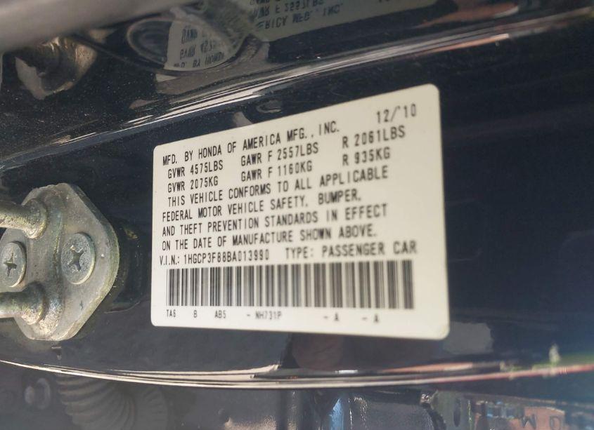 Photo 9 of 2011 Honda Accord 3.5 EX-L (VIN 1HGCP3F88BA013990)
