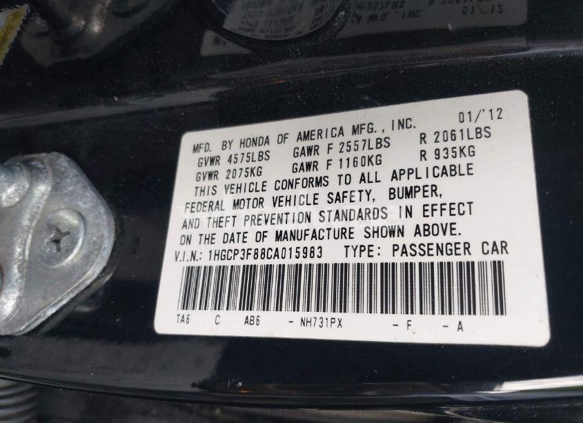 Photo 9 of 2012 Honda Accord 3.5 EX-L (VIN 1HGCP3F88CA015983)