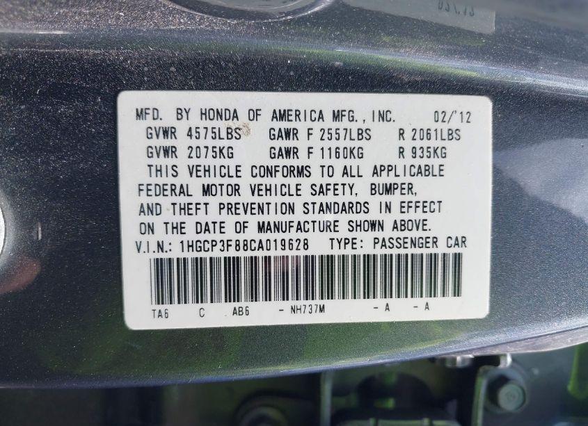 Photo 9 of 2012 Honda Accord 3.5 EX-L (VIN 1HGCP3F88CA019628)