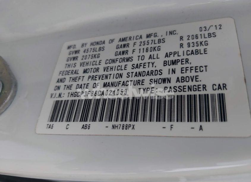 Photo 9 of 2012 Honda Accord 3.5 EX-L (VIN 1HGCP3F88CA024053)