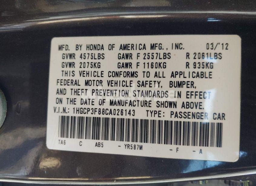 Photo 9 of 2012 Honda Accord 3.5 EX-L (VIN 1HGCP3F88CA026143)