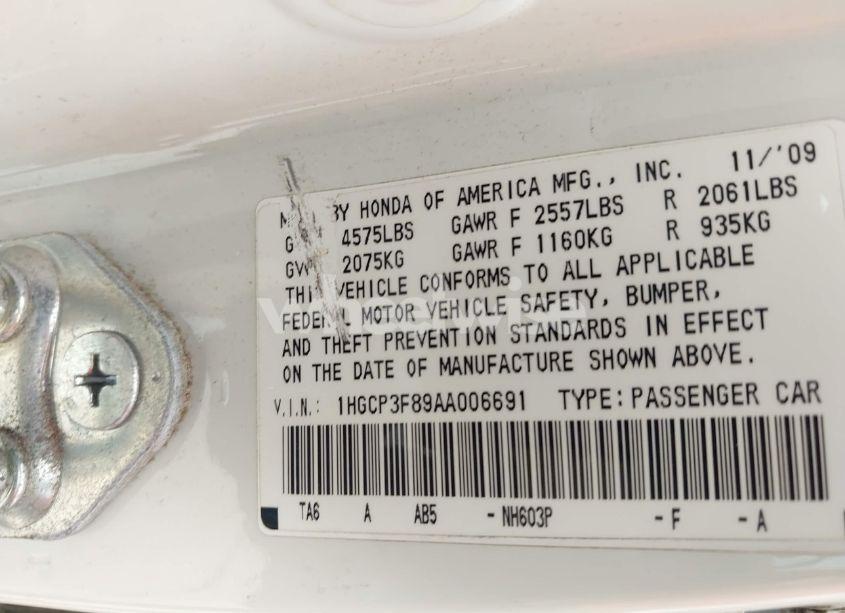 Photo 9 of 2010 Honda Accord 3.5 EX-L (VIN 1HGCP3F89AA006691)