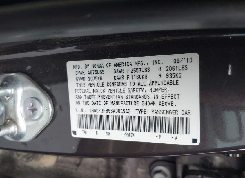 Photo 9 of 2011 Honda Accord 3.5 EX-L (VIN 1HGCP3F89BA004943)