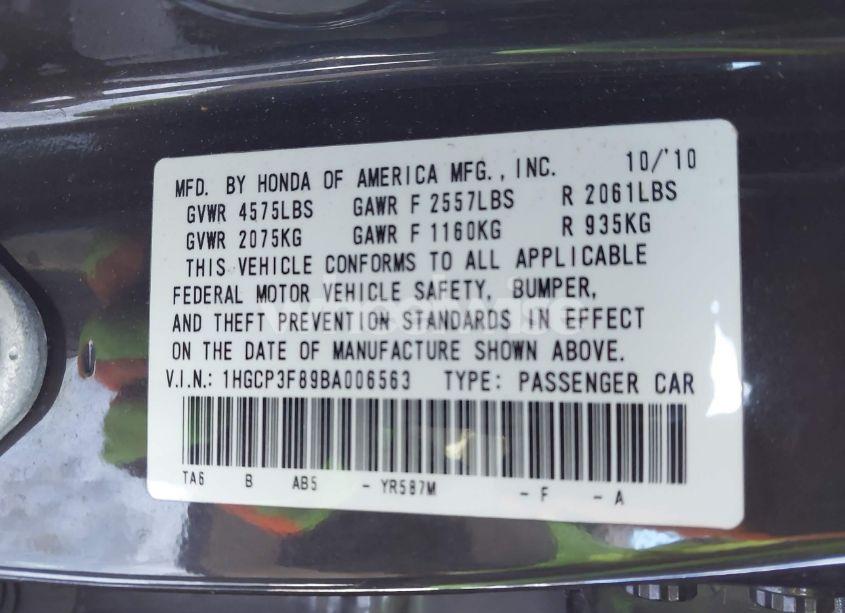 Photo 9 of 2011 Honda Accord 3.5 EX-L (VIN 1HGCP3F89BA006563)