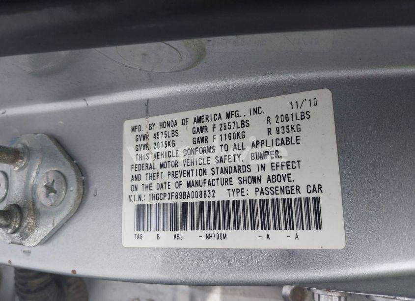 Photo 9 of 2011 Honda Accord 3.5 EX-L (VIN 1HGCP3F89BA008832)