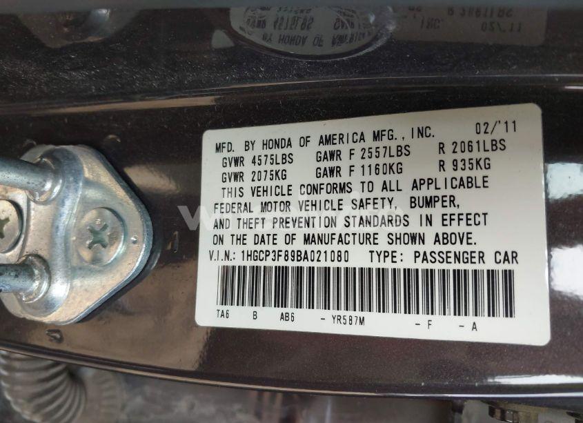 Photo 9 of 2011 Honda Accord 3.5 EX-L (VIN 1HGCP3F89BA021080)