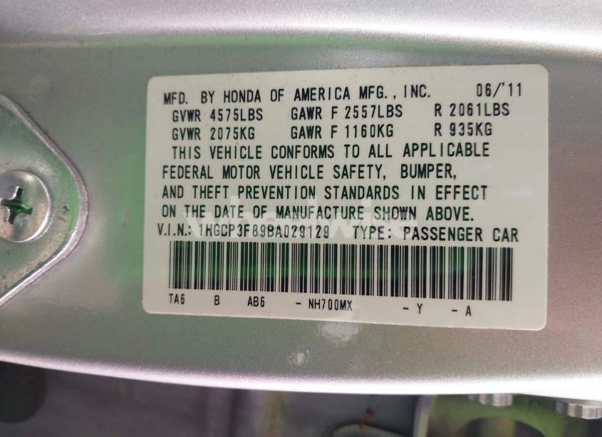 Photo 9 of 2011 Honda Accord 3.5 EX-L (VIN 1HGCP3F89BA029129)