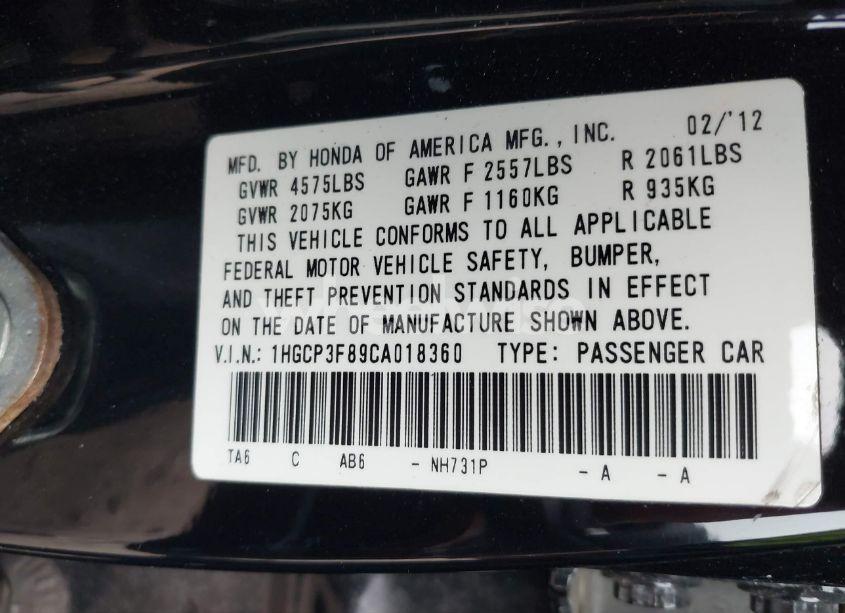 Photo 9 of 2012 Honda Accord 3.5 EX-L (VIN 1HGCP3F89CA018360)
