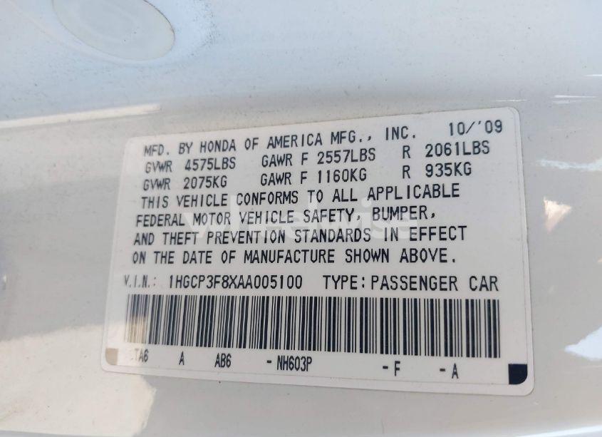 Photo 9 of 2010 Honda Accord 3.5 EX-L (VIN 1HGCP3F8XAA005100)