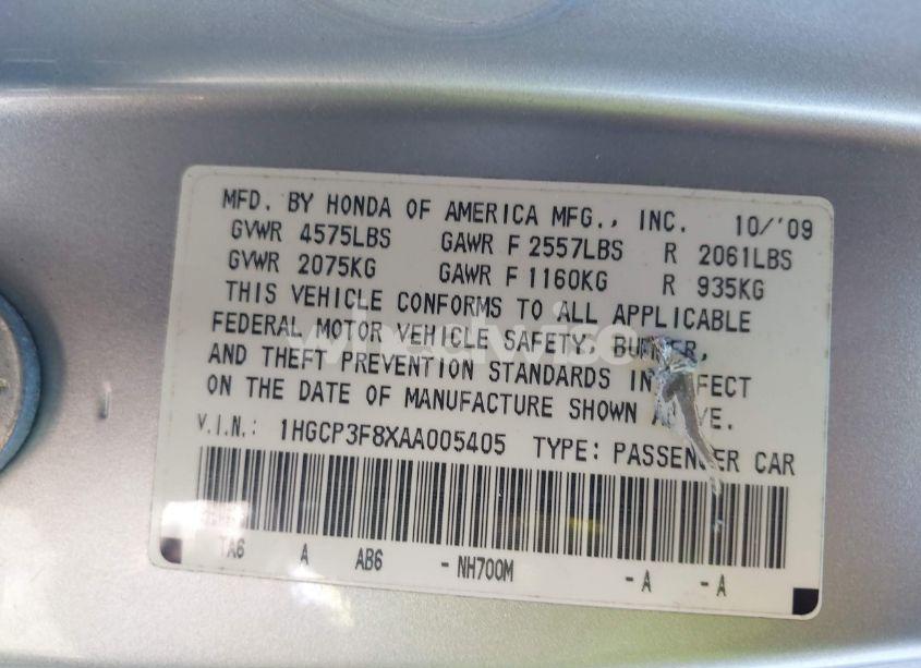 Photo 9 of 2010 Honda Accord 3.5 EX-L (VIN 1HGCP3F8XAA005405)