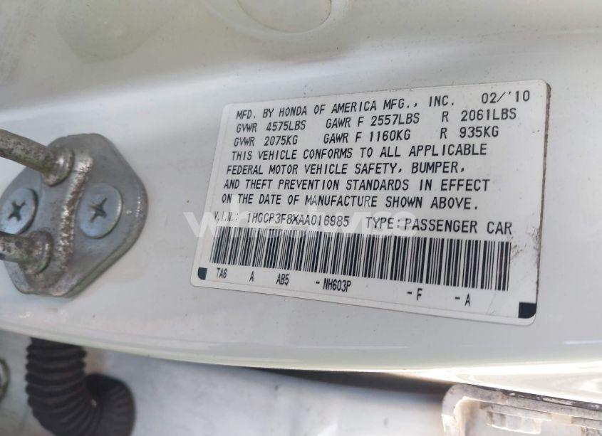 Photo 9 of 2010 Honda Accord 3.5 EX-L (VIN 1HGCP3F8XAA016985)