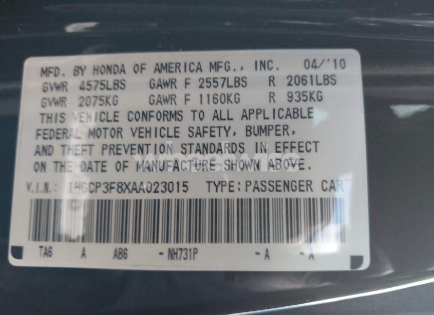 Photo 9 of 2010 Honda Accord 3.5 EX-L (VIN 1HGCP3F8XAA023015)