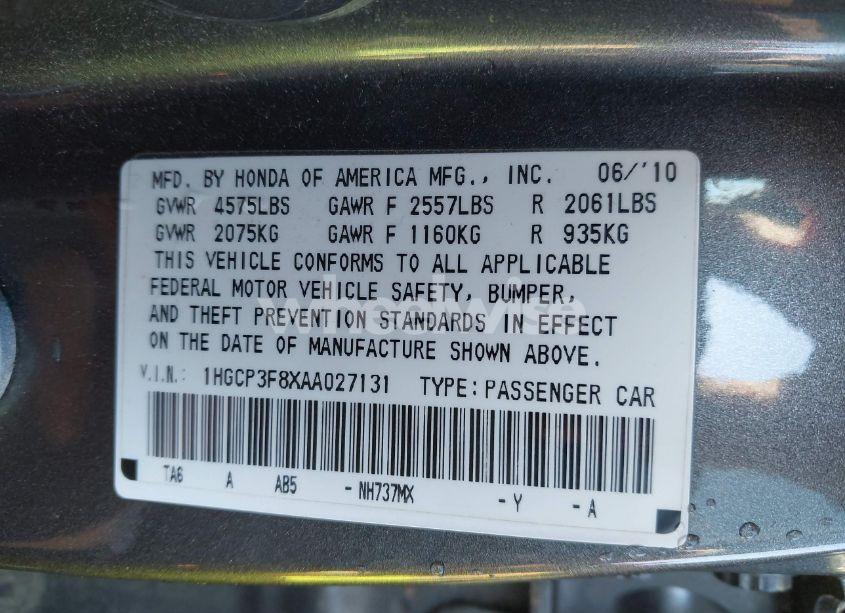 Photo 9 of 2010 Honda Accord 3.5 EX-L (VIN 1HGCP3F8XAA027131)