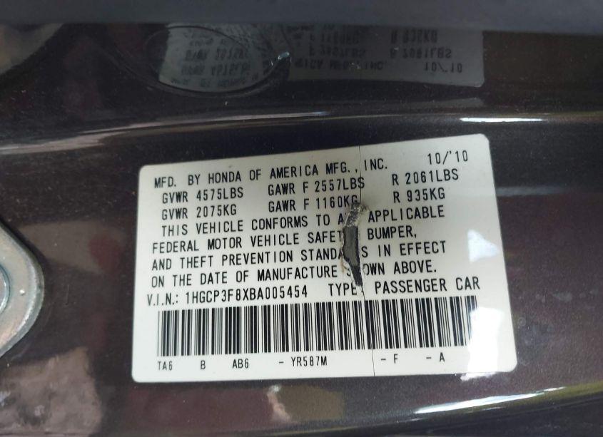 Photo 9 of 2011 Honda Accord 3.5 EX-L (VIN 1HGCP3F8XBA005454)