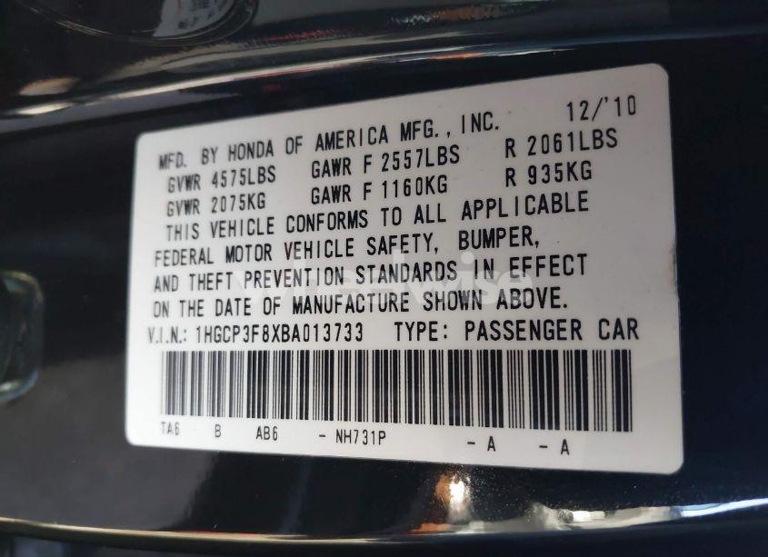 Photo 9 of 2011 Honda Accord 3.5 EX-L (VIN 1HGCP3F8XBA013733)