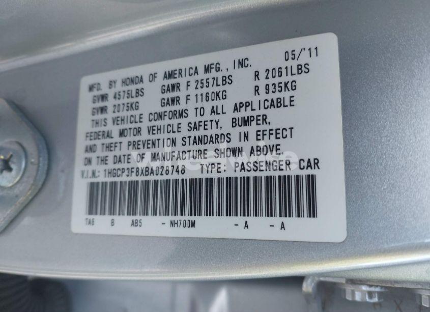 Photo 9 of 2011 Honda Accord 3.5 EX-L (VIN 1HGCP3F8XBA028748)