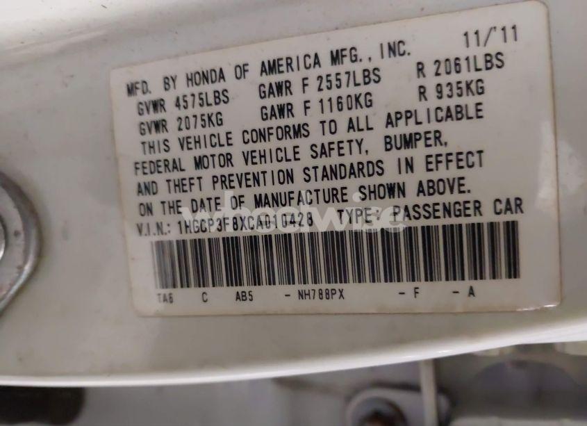 Photo 9 of 2012 Honda Accord 3.5 EX-L (VIN 1HGCP3F8XCA010428)