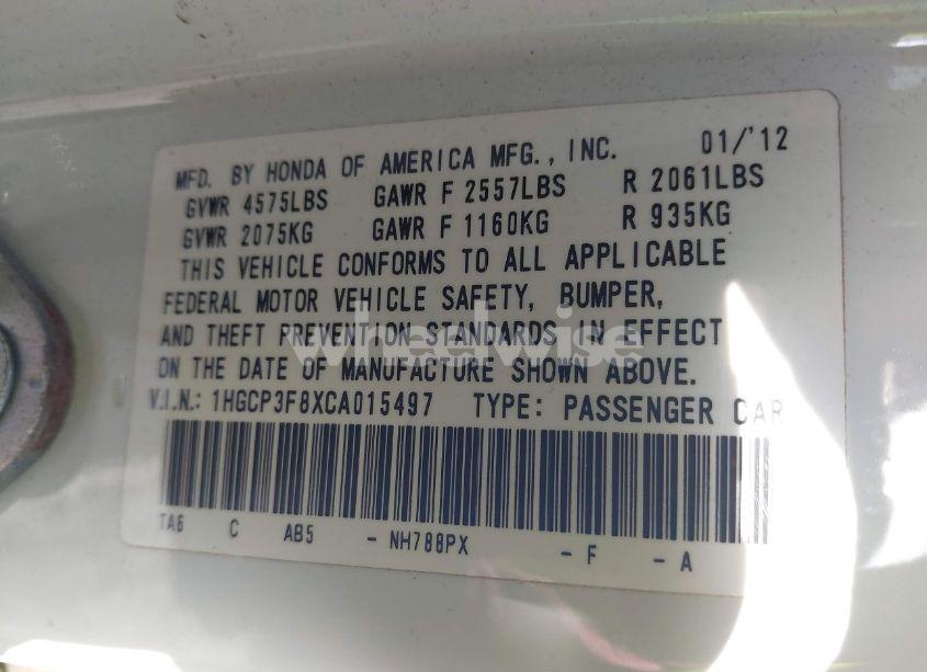 Photo 9 of 2012 Honda Accord 3.5 EX-L (VIN 1HGCP3F8XCA015497)