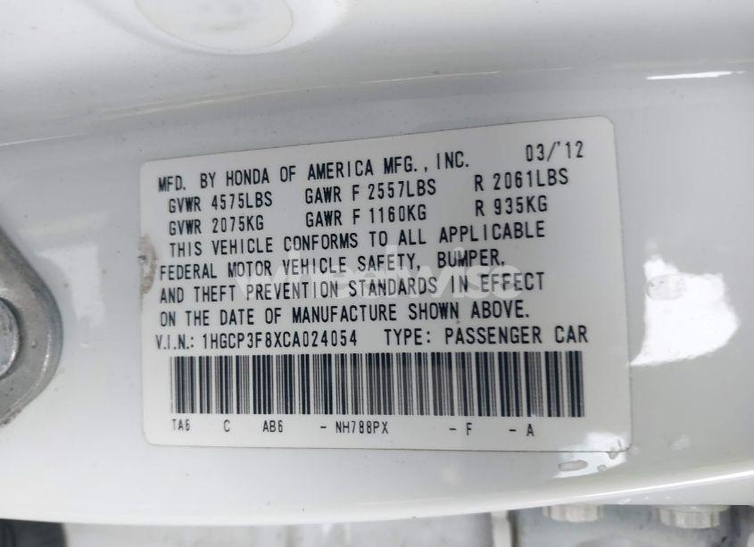 Photo 9 of 2012 Honda Accord 3.5 EX-L (VIN 1HGCP3F8XCA024054)