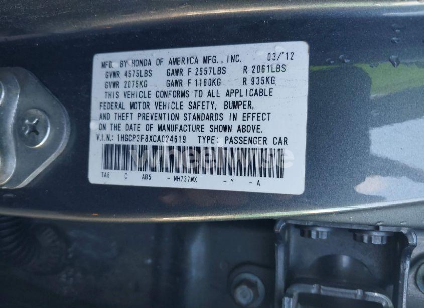 Photo 9 of 2012 Honda Accord 3.5 EX-L (VIN 1HGCP3F8XCA024619)