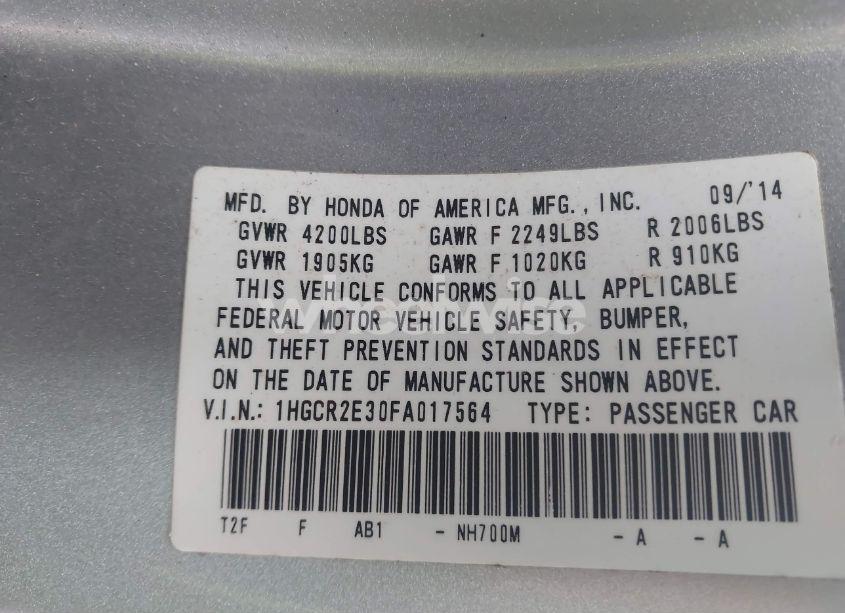 Photo 9 of 2015 Honda Accord LX (VIN 1HGCR2E30FA017564)