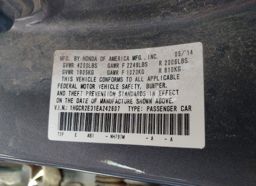 Photo 9 of 2014 Honda Accord LX (VIN 1HGCR2E31EA242607)