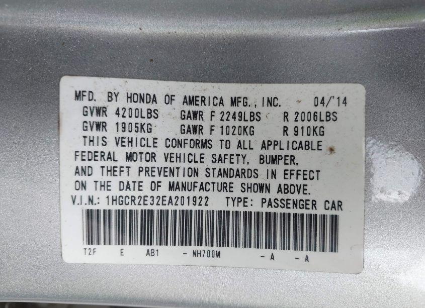 Photo 9 of 2014 Honda Accord LX (VIN 1HGCR2E32EA201922)