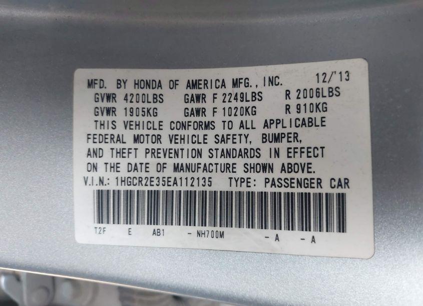 Photo 9 of 2014 Honda Accord LX (VIN 1HGCR2E35EA112135)