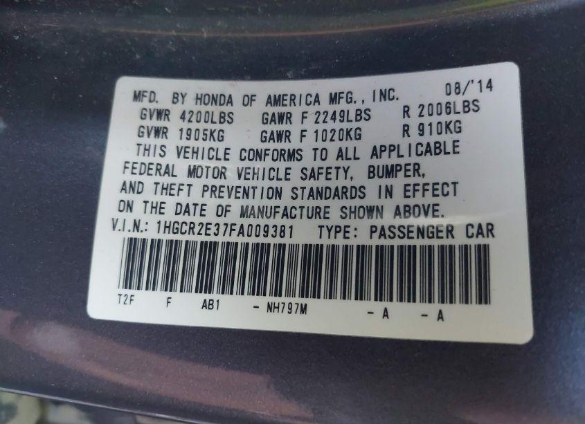 Photo 9 of 2015 Honda Accord LX (VIN 1HGCR2E37FA009381)