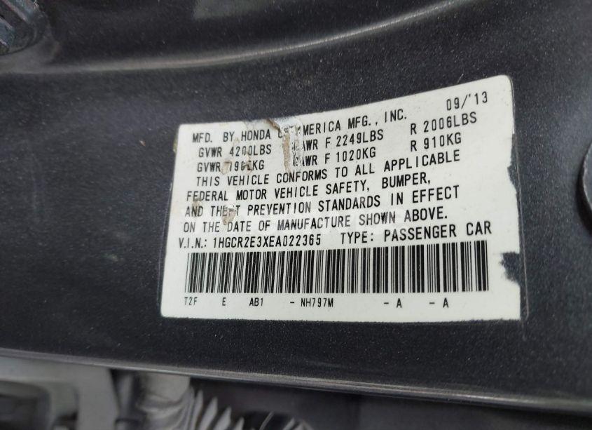 Photo 9 of 2014 Honda Accord LX (VIN 1HGCR2E3XEA022365)