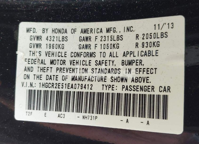 Photo 9 of 2014 Honda Accord SPORT (VIN 1HGCR2E51EA079412)