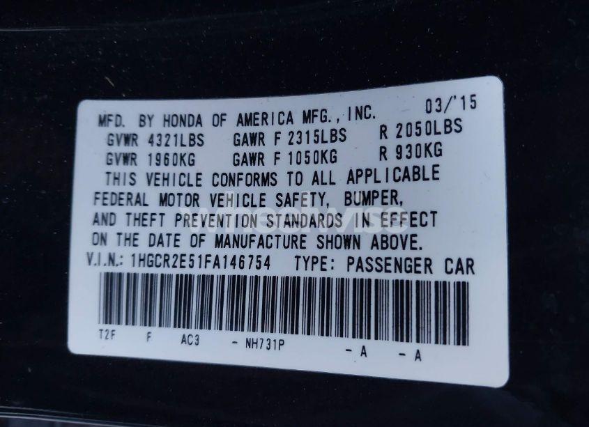 Photo 9 of 2015 Honda Accord SPORT (VIN 1HGCR2E51FA146754)