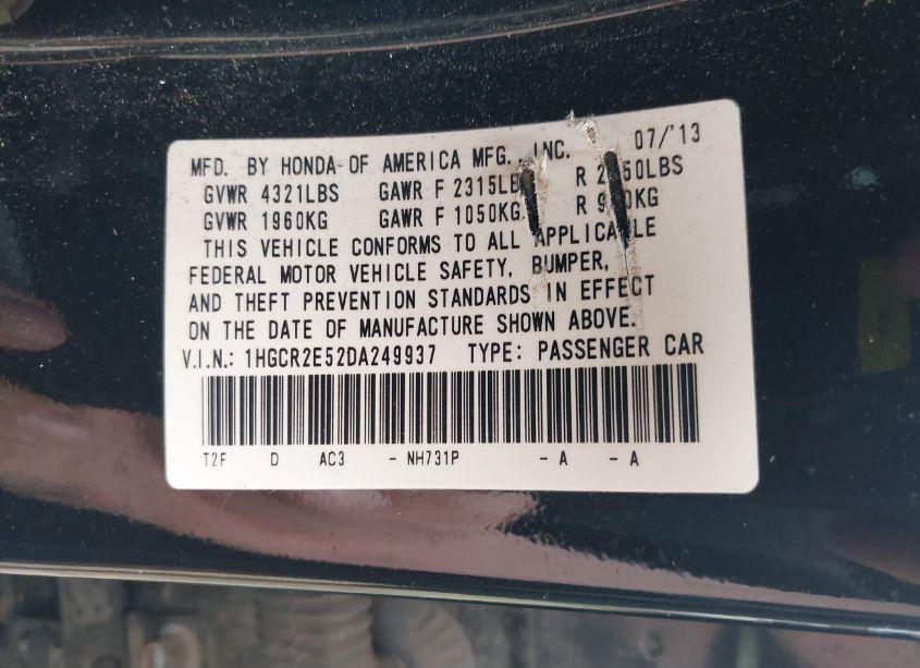 Photo 9 of 2013 Honda Accord SPORT (VIN 1HGCR2E52DA249937)