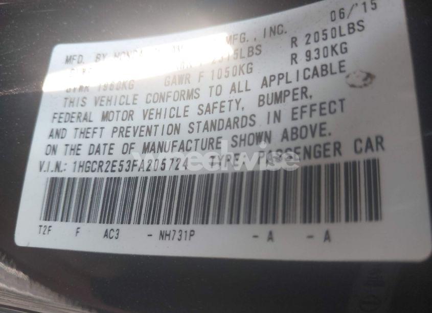 Photo 9 of 2015 Honda Accord SPORT (VIN 1HGCR2E53FA205724)