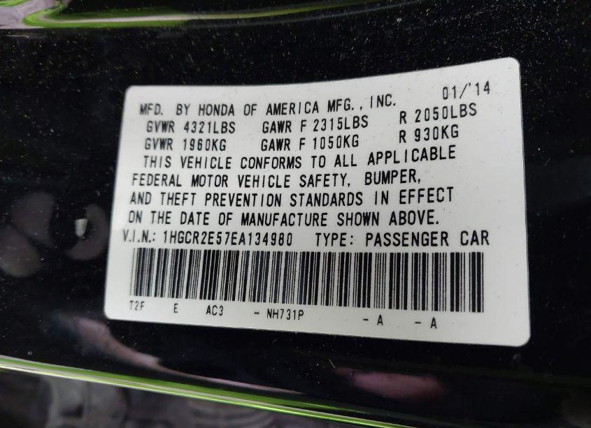 Photo 9 of 2014 Honda Accord SPORT (VIN 1HGCR2E57EA134980)