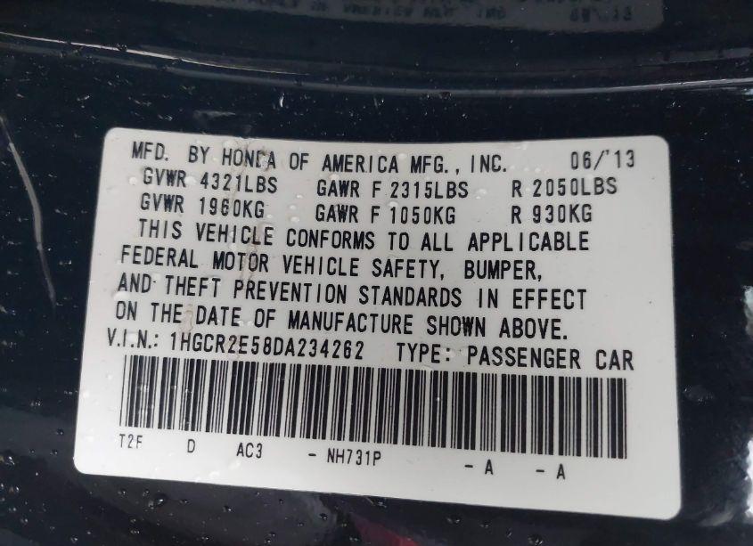 Photo 9 of 2013 Honda Accord SPORT (VIN 1HGCR2E58DA234262)