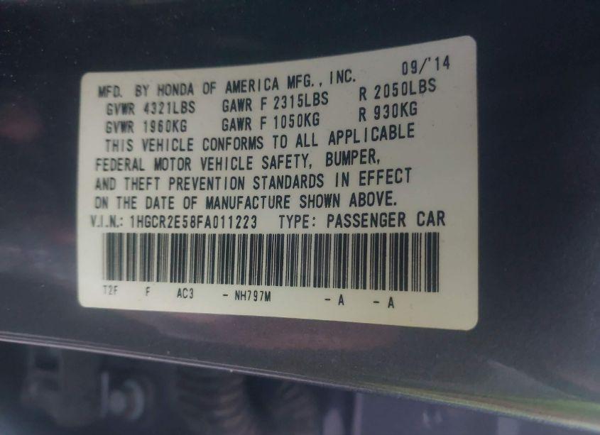 Photo 9 of 2015 Honda Accord SPORT (VIN 1HGCR2E58FA011223)