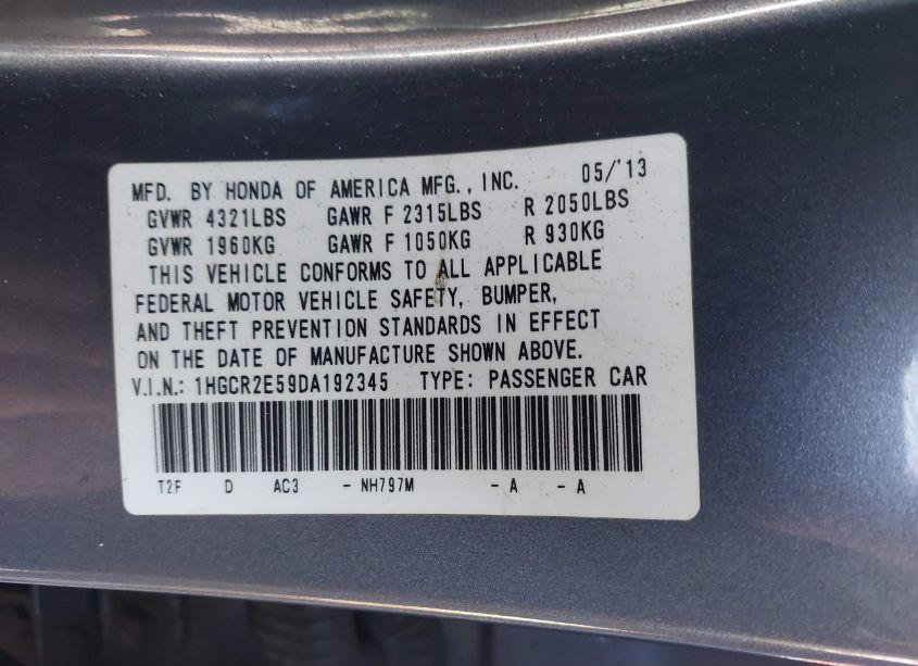 Photo 9 of 2013 Honda Accord SPORT (VIN 1HGCR2E59DA192345)