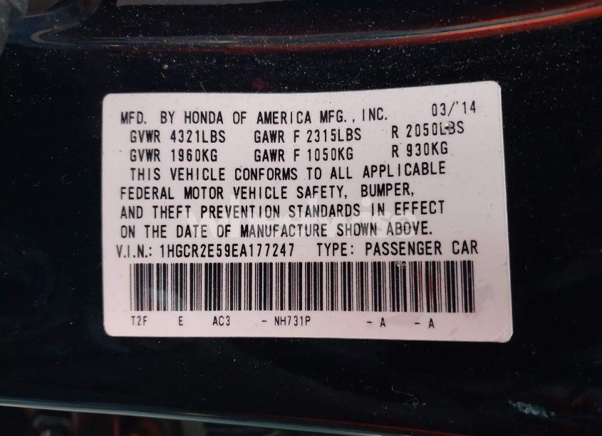 Photo 9 of 2014 Honda Accord SPORT (VIN 1HGCR2E59EA177247)