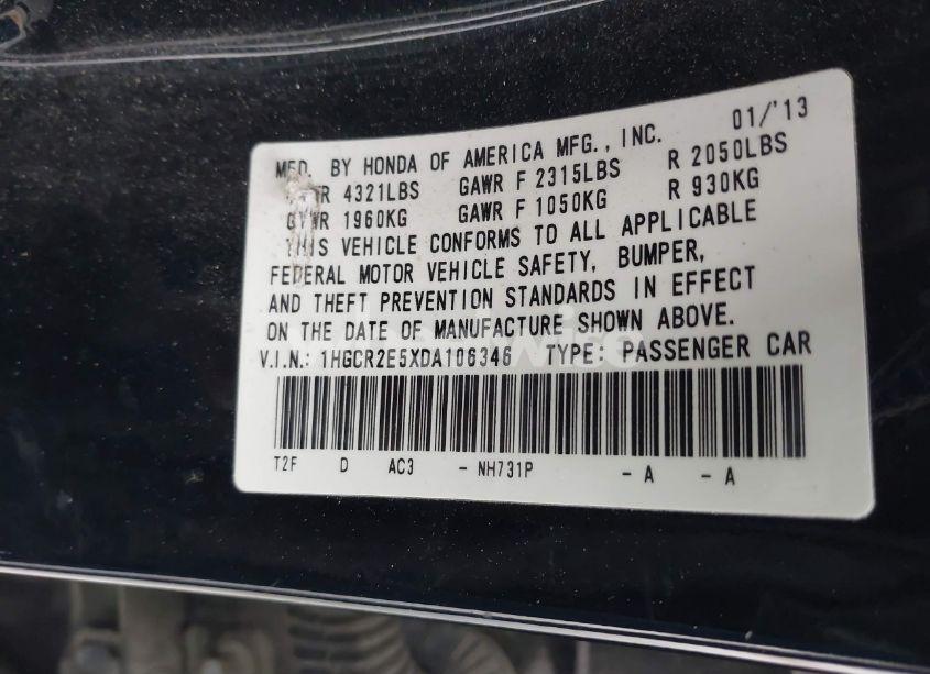 Photo 9 of 2013 Honda Accord SPORT (VIN 1HGCR2E5XDA106346)