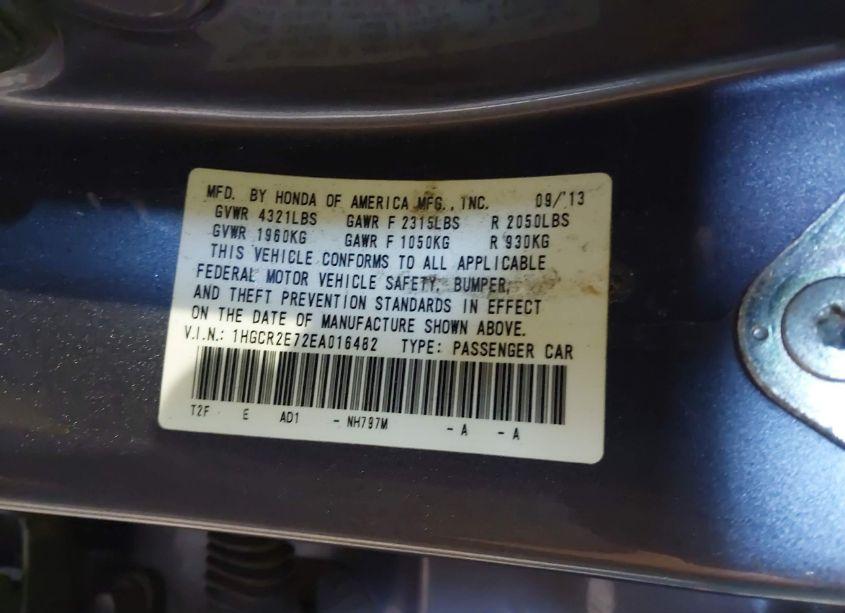 Photo 9 of 2014 Honda Accord EX (VIN 1HGCR2E72EA016482)