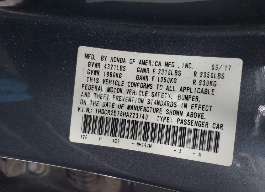 Photo 9 of 2017 Honda Accord EX (VIN 1HGCR2E78HA223740)