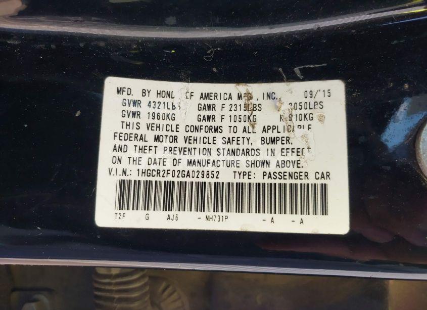 Photo 9 of 2016 Honda Accord EX (VIN 1HGCR2F02GA029852)